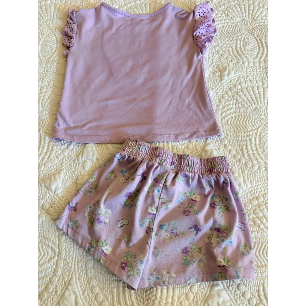 btween Toddler Girls Matching Short Set Lilac Purple Butterfly Floral Size 4T